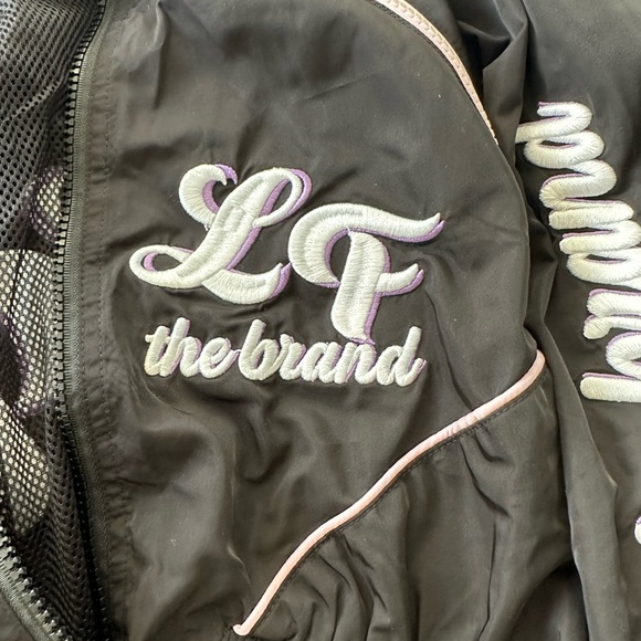 LF cropped windbreaker jacket. XS. Gently used. Black/white/pink. - Picture 4 of 4